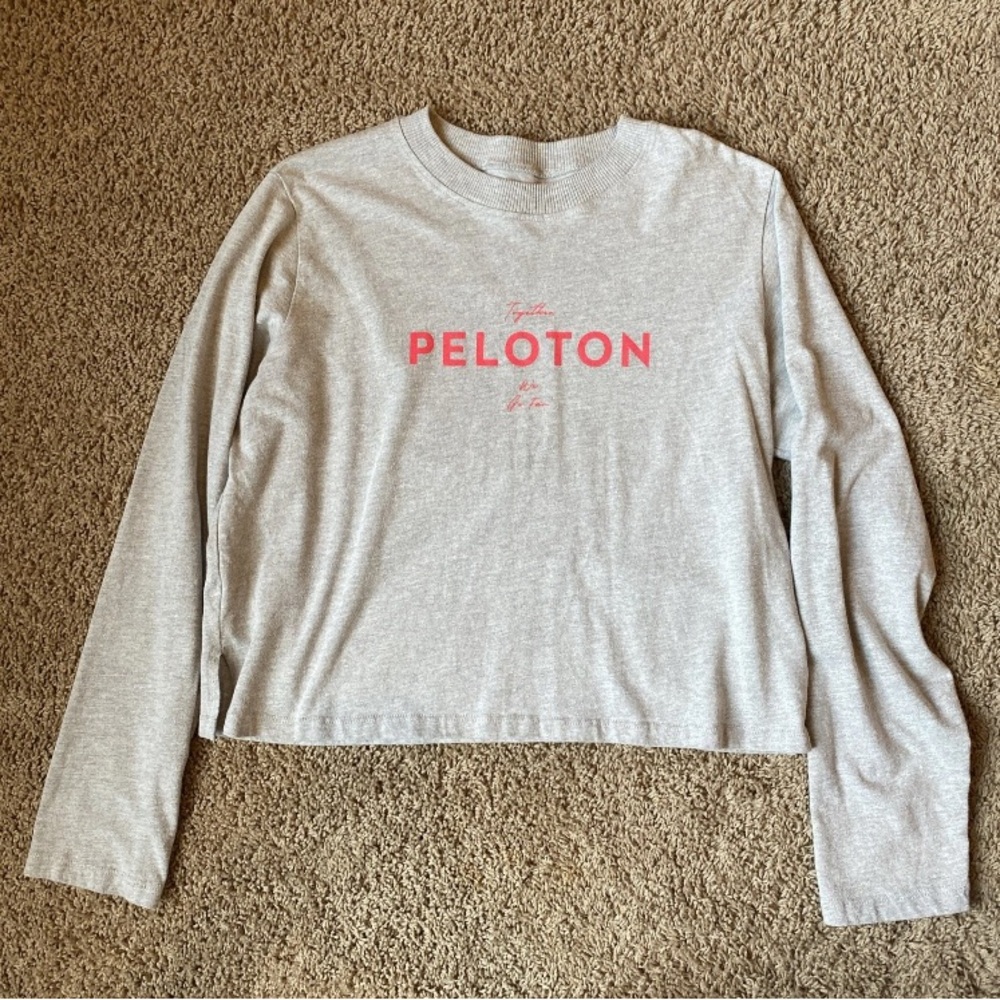 Peloton Crop Sweatshirt Women's L Gray Cycling Fitness Together We Go Far Light